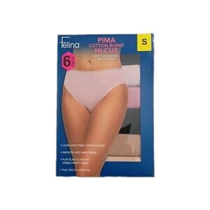 Felina Women's 6-Pack Pima Cotton Hi-Cut with Lace Trim Panties, Multicolor, S